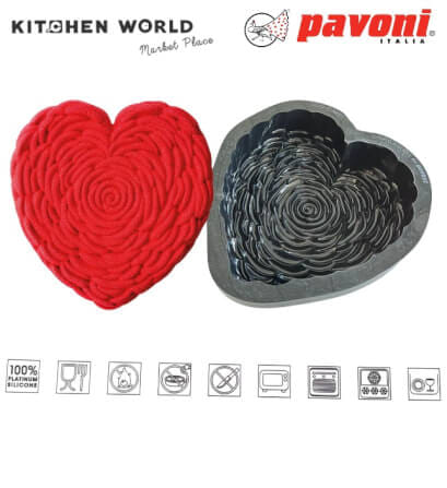 พิมพ์อบเค้กซิลิโคนหัวใจกุหลาบ PAVONI BW1085-086 ขนาด 1,000 มล. สีดำ_3